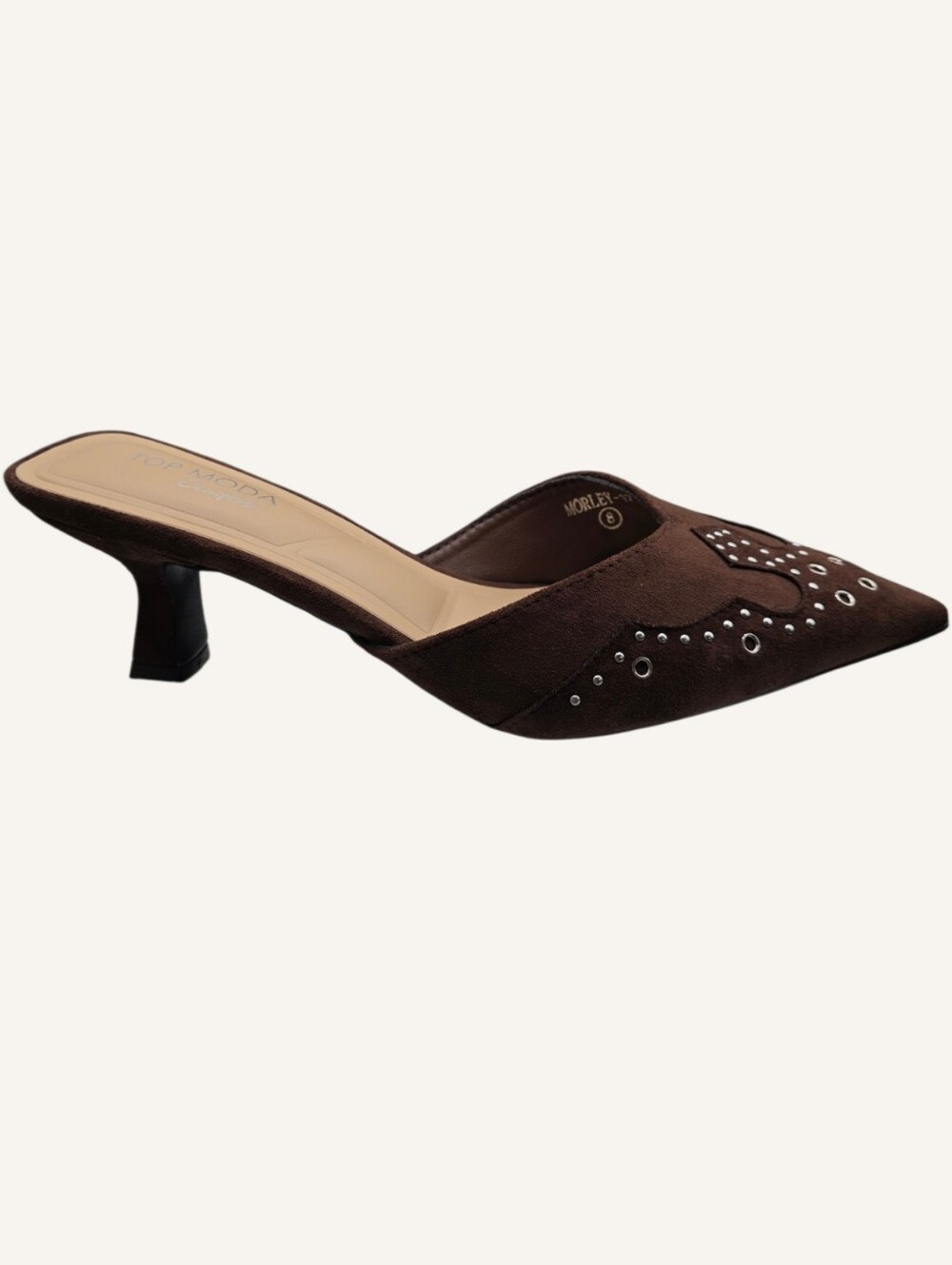 Top Moda Morley Brown Studded Western Mule Kitten Heels Size 8 NWOB - Picture 3 of 9
